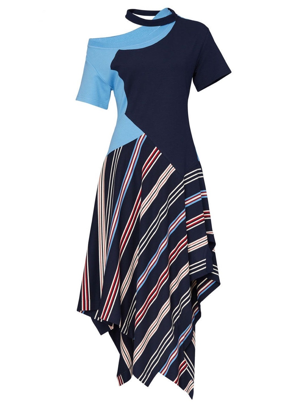 Monse Deconstructed Cutout Jersey Knit Tee Dress Size Small Blue Multicolor